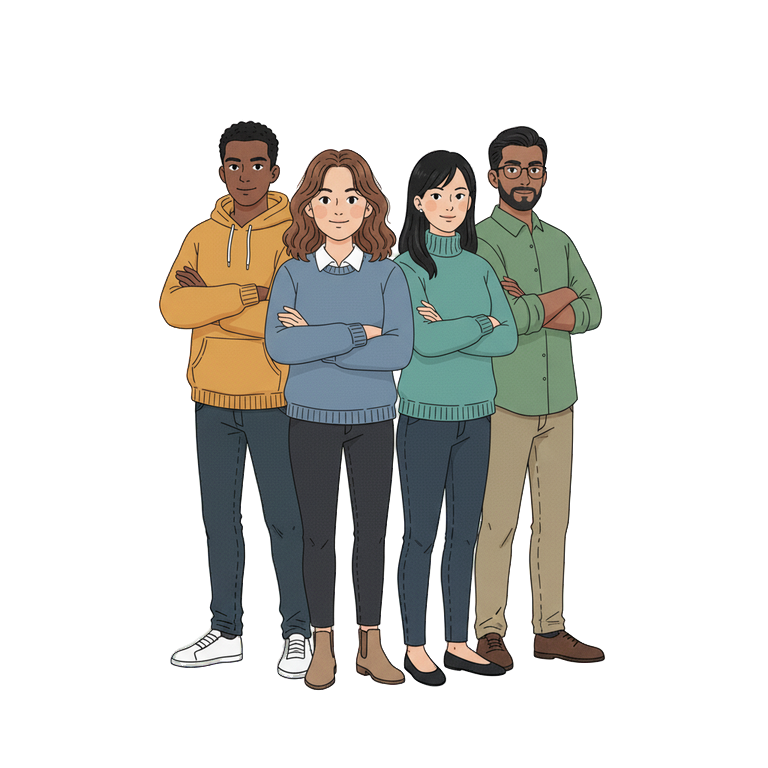 Illustration von Menschen, die sich an den Händen halten - Symbol für Demokratie und Zusammenhalt